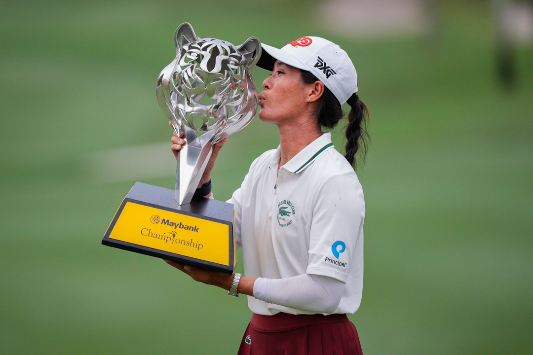 Maybank Championship 2023 Champion; Celine Boutier from France, Celebrating with the Tiger Trophy